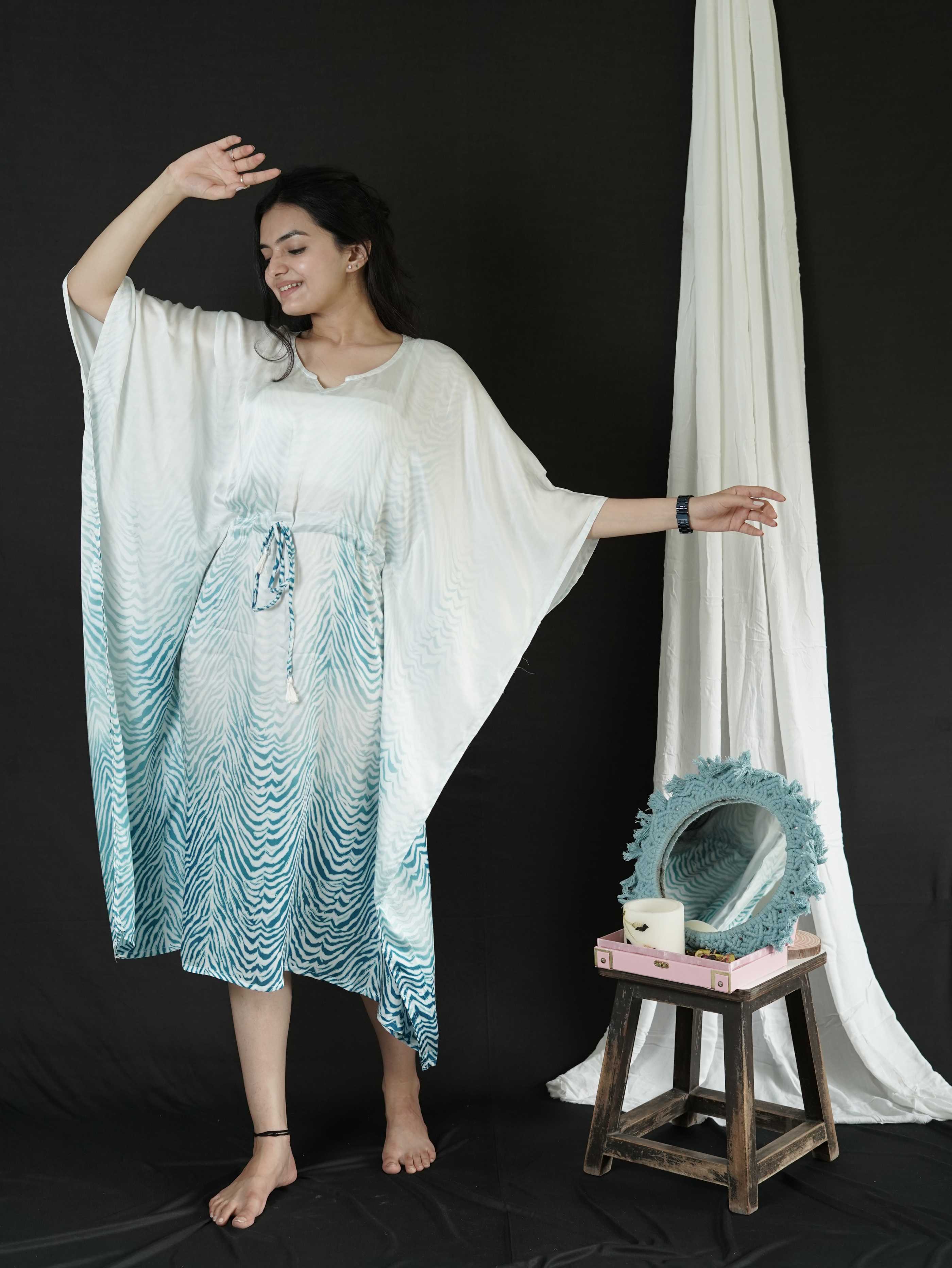 Teal Printed Kaftan Dress